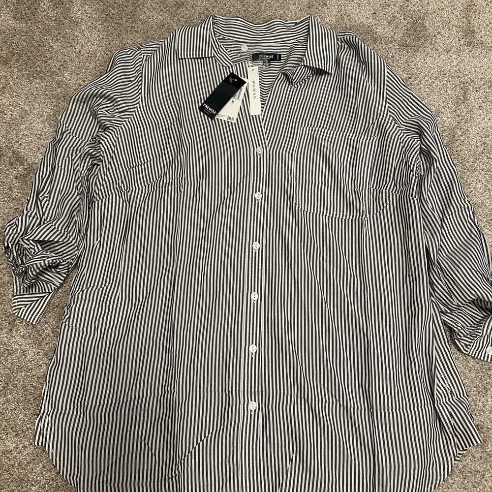 Premise oversized Black and White‎ Striped Casual Shirt